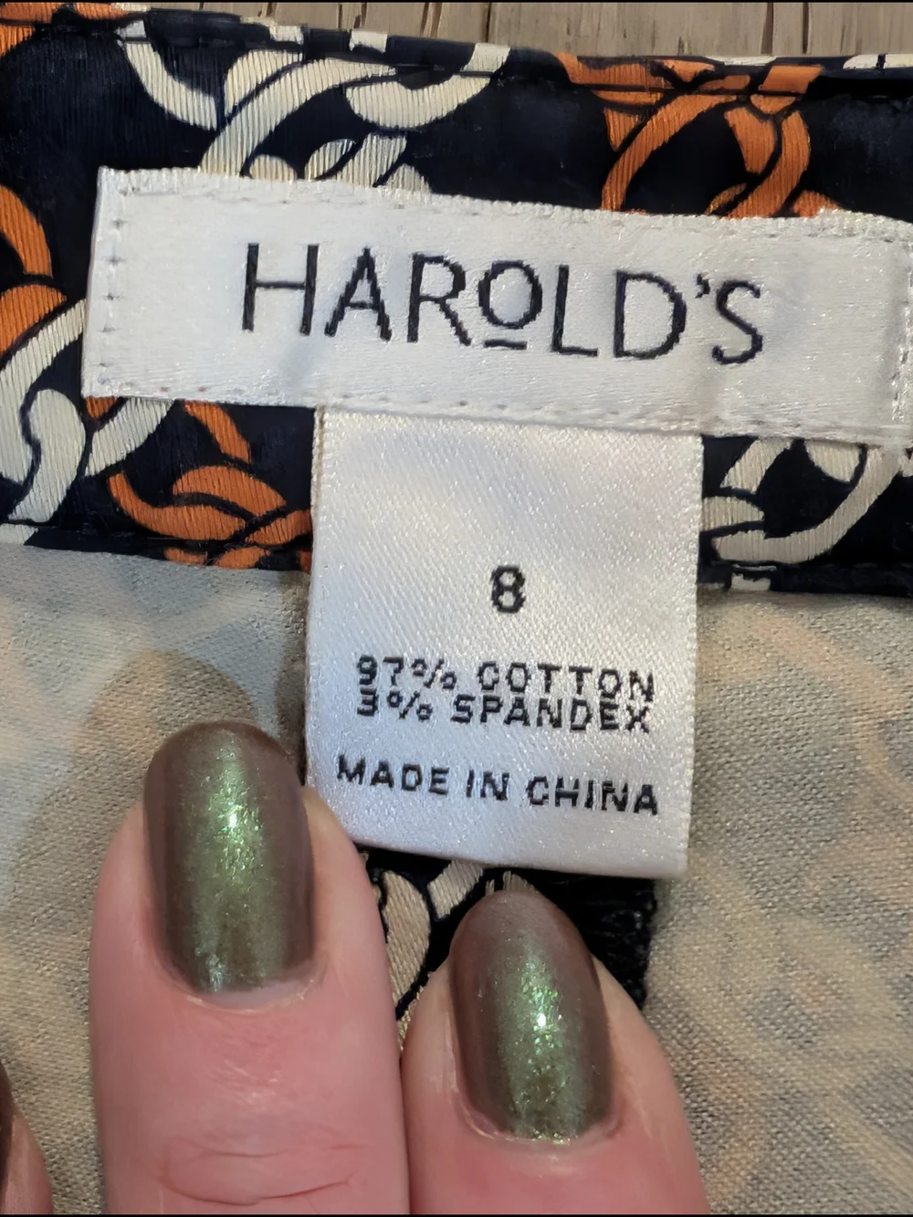 Harold's Navy, Orange and Cream Patterned Mini Skort